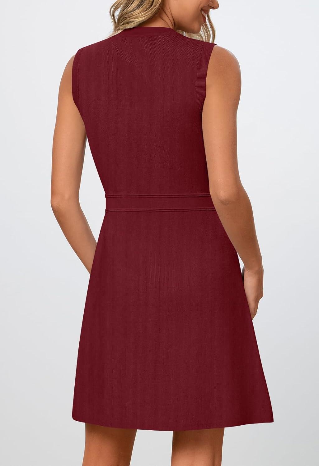imageMEROKEETY Womens Formal Work Mini Dress Casual Summer Sleeveless Elegant Button Bussiness Office OutfitsWinered