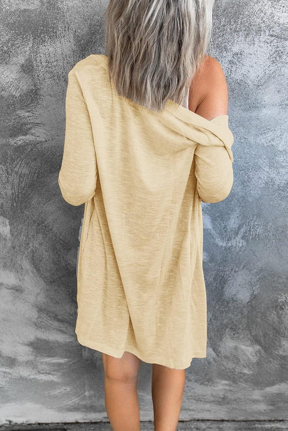 imageMEROKEETY Womens Lightweight Cardigan Summer Long Open Front Button Down Trendy Loose Outwear with PocketsApricot