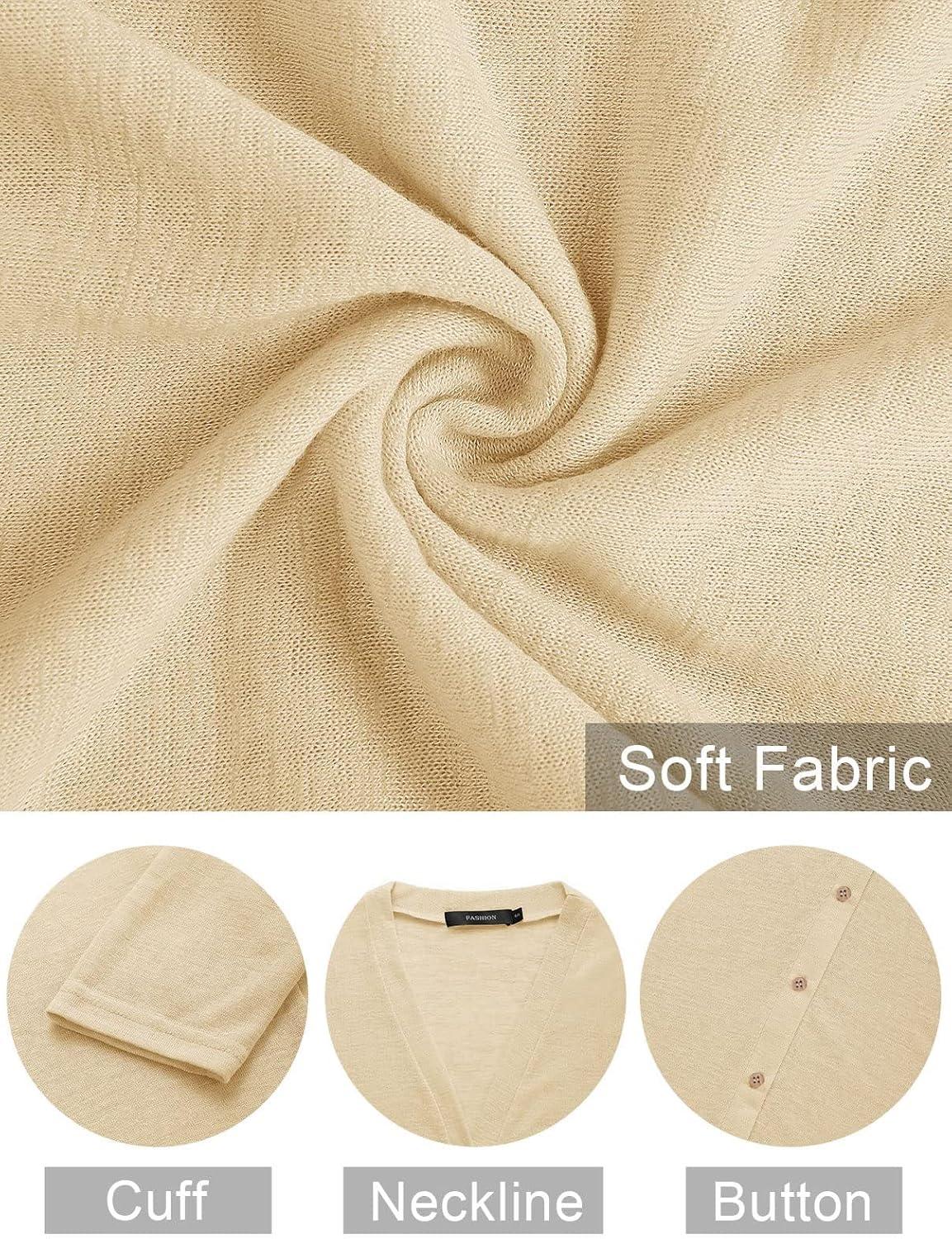 imageMEROKEETY Womens Lightweight Cardigan Summer Long Open Front Button Down Trendy Loose Outwear with PocketsApricot