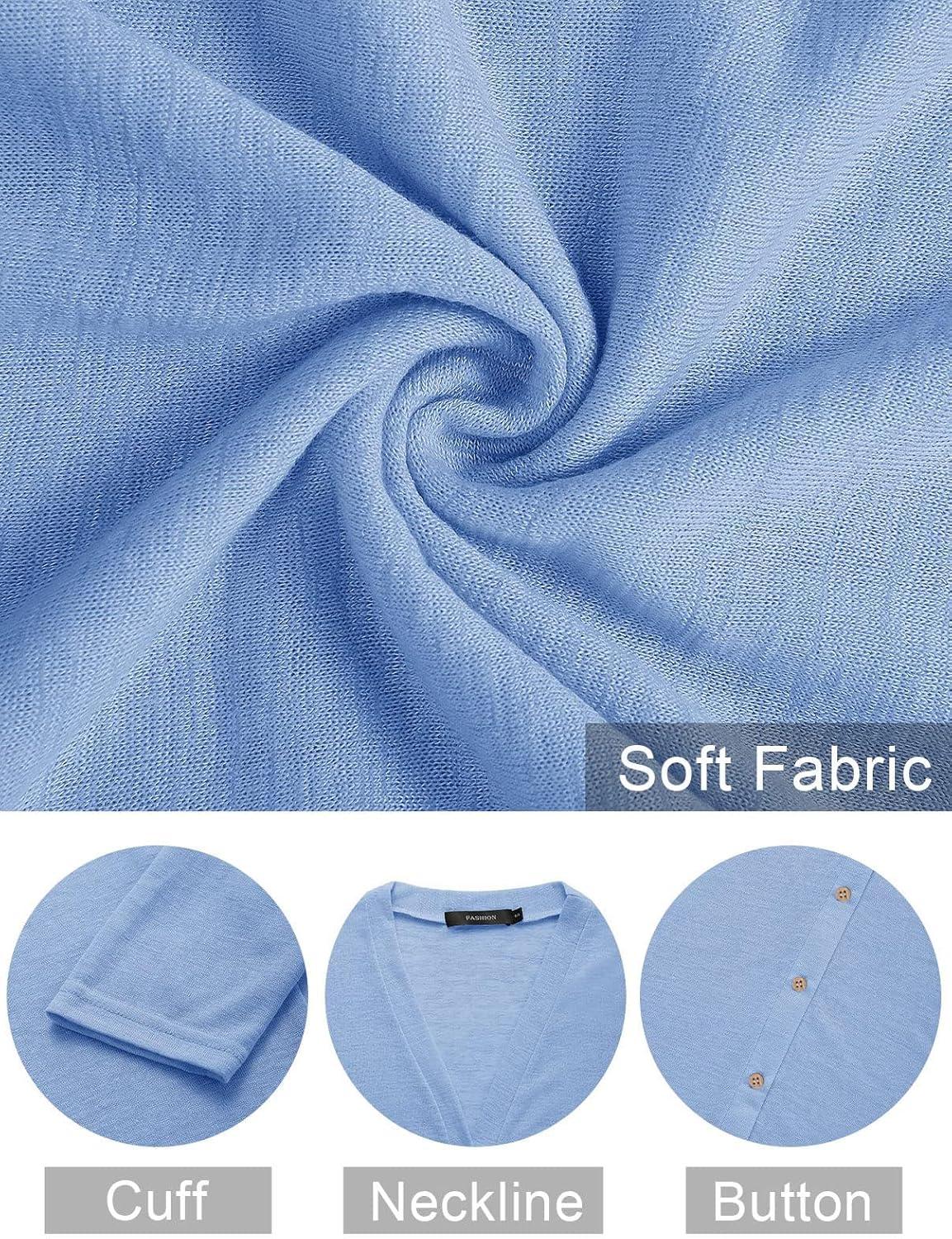 imageMEROKEETY Womens Lightweight Cardigan Summer Long Open Front Button Down Trendy Loose Outwear with PocketsBlue