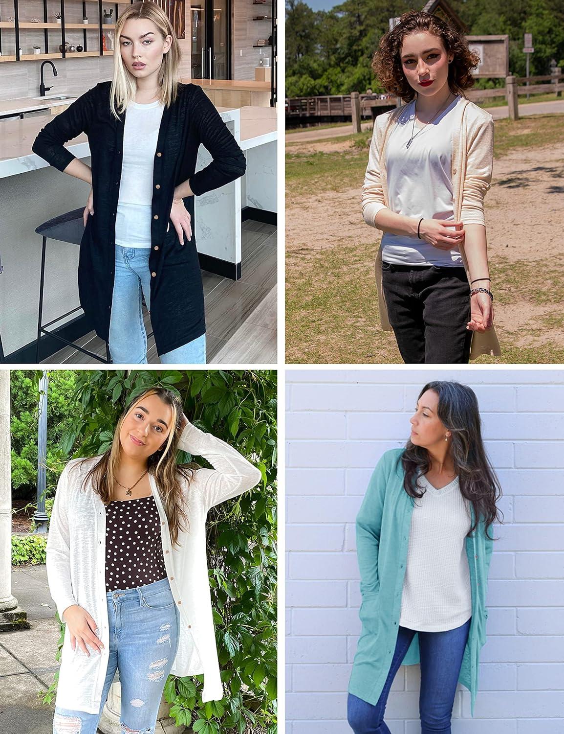 imageMEROKEETY Womens Lightweight Cardigan Summer Long Open Front Button Down Trendy Loose Outwear with PocketsLakeblue