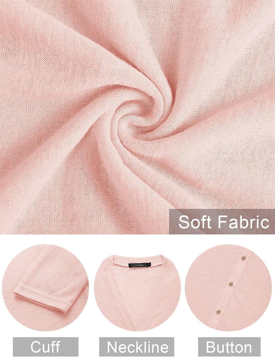 imageMEROKEETY Womens Lightweight Cardigan Summer Long Open Front Button Down Trendy Loose Outwear with PocketsLightpink
