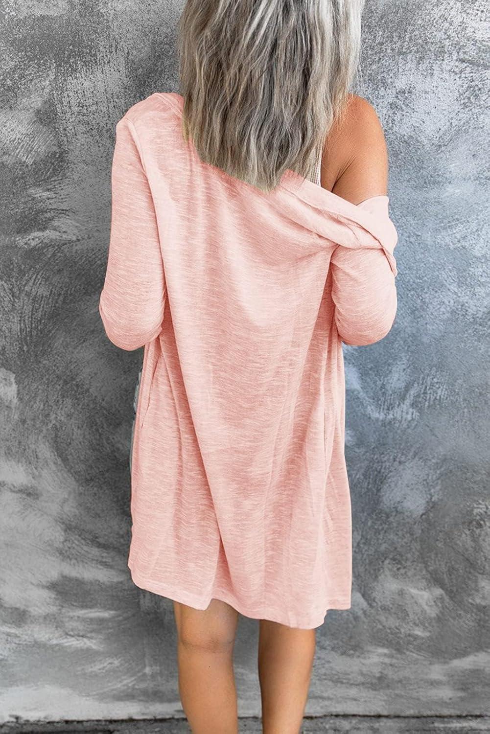 imageMEROKEETY Womens Lightweight Cardigan Summer Long Open Front Button Down Trendy Loose Outwear with PocketsLightpink