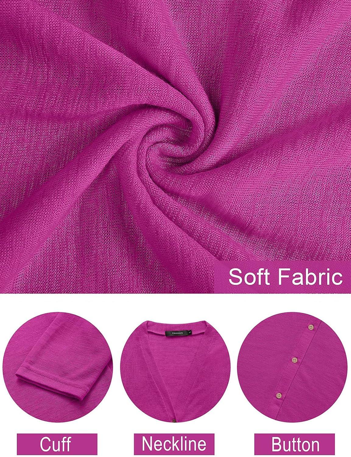 imageMEROKEETY Womens Lightweight Cardigan Summer Long Open Front Button Down Trendy Loose Outwear with PocketsMagenta