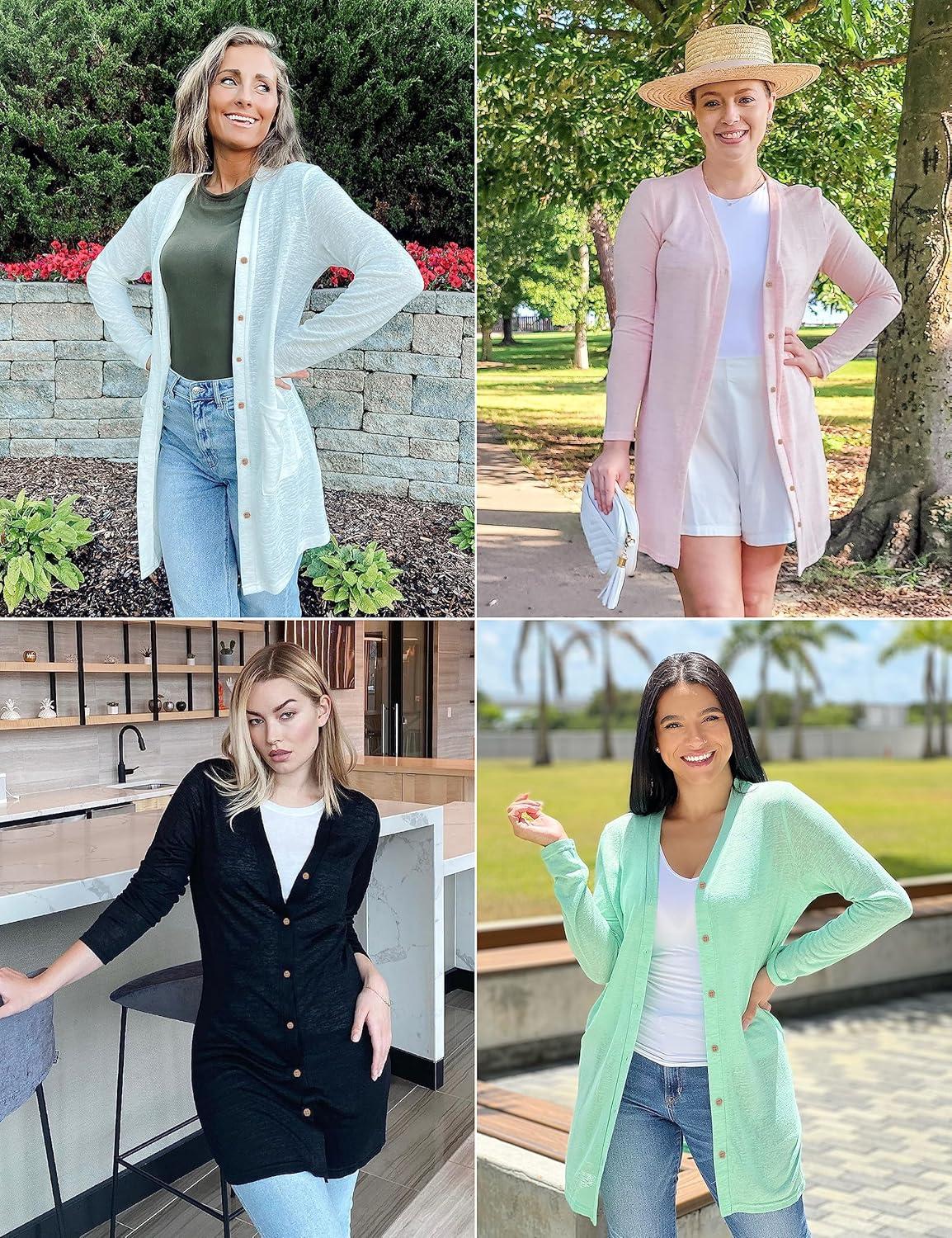 imageMEROKEETY Womens Lightweight Cardigan Summer Long Open Front Button Down Trendy Loose Outwear with PocketsMaroon