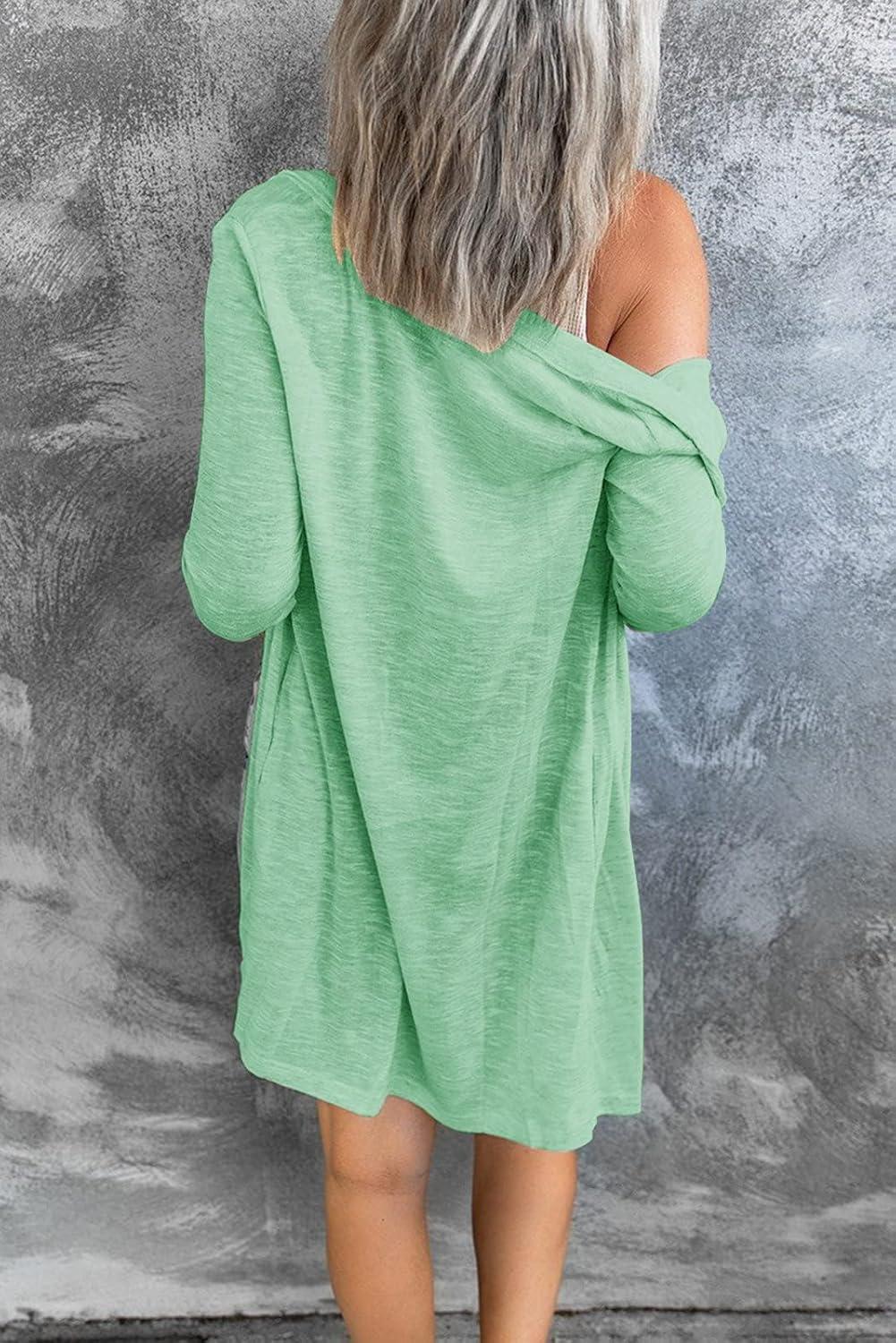 imageMEROKEETY Womens Lightweight Cardigan Summer Long Open Front Button Down Trendy Loose Outwear with PocketsMint