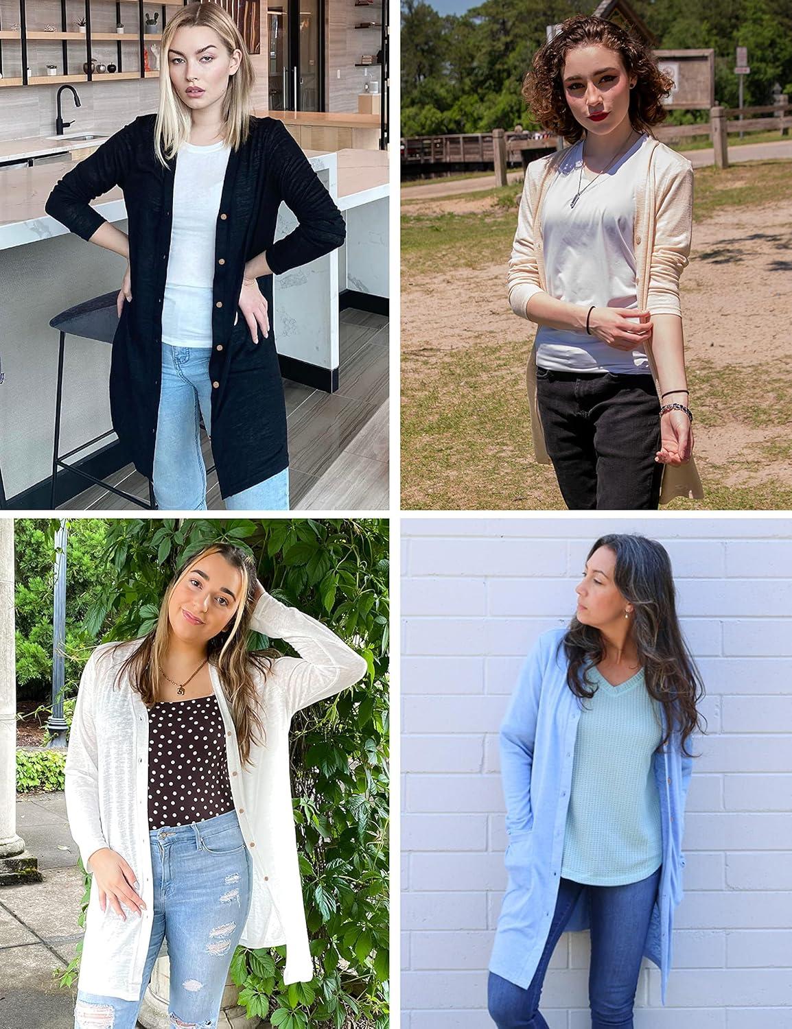 imageMEROKEETY Womens Lightweight Cardigan Summer Long Open Front Button Down Trendy Loose Outwear with PocketsNavy