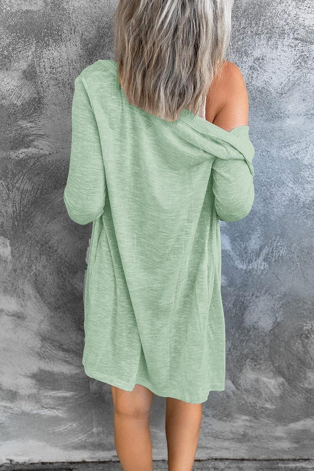 imageMEROKEETY Womens Lightweight Cardigan Summer Long Open Front Button Down Trendy Loose Outwear with PocketsSeagrass