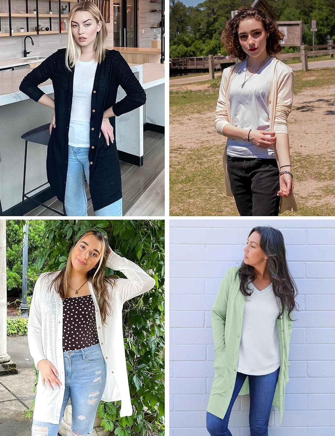 imageMEROKEETY Womens Lightweight Cardigan Summer Long Open Front Button Down Trendy Loose Outwear with PocketsSeagrass