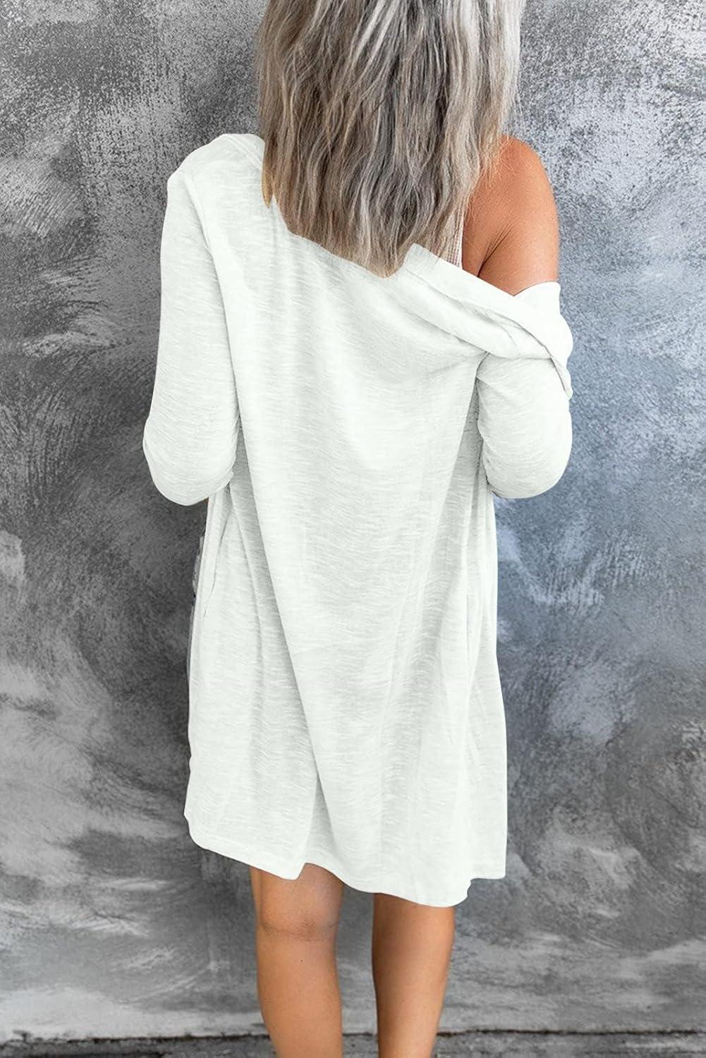 imageMEROKEETY Womens Lightweight Cardigan Summer Long Open Front Button Down Trendy Loose Outwear with PocketsWhite