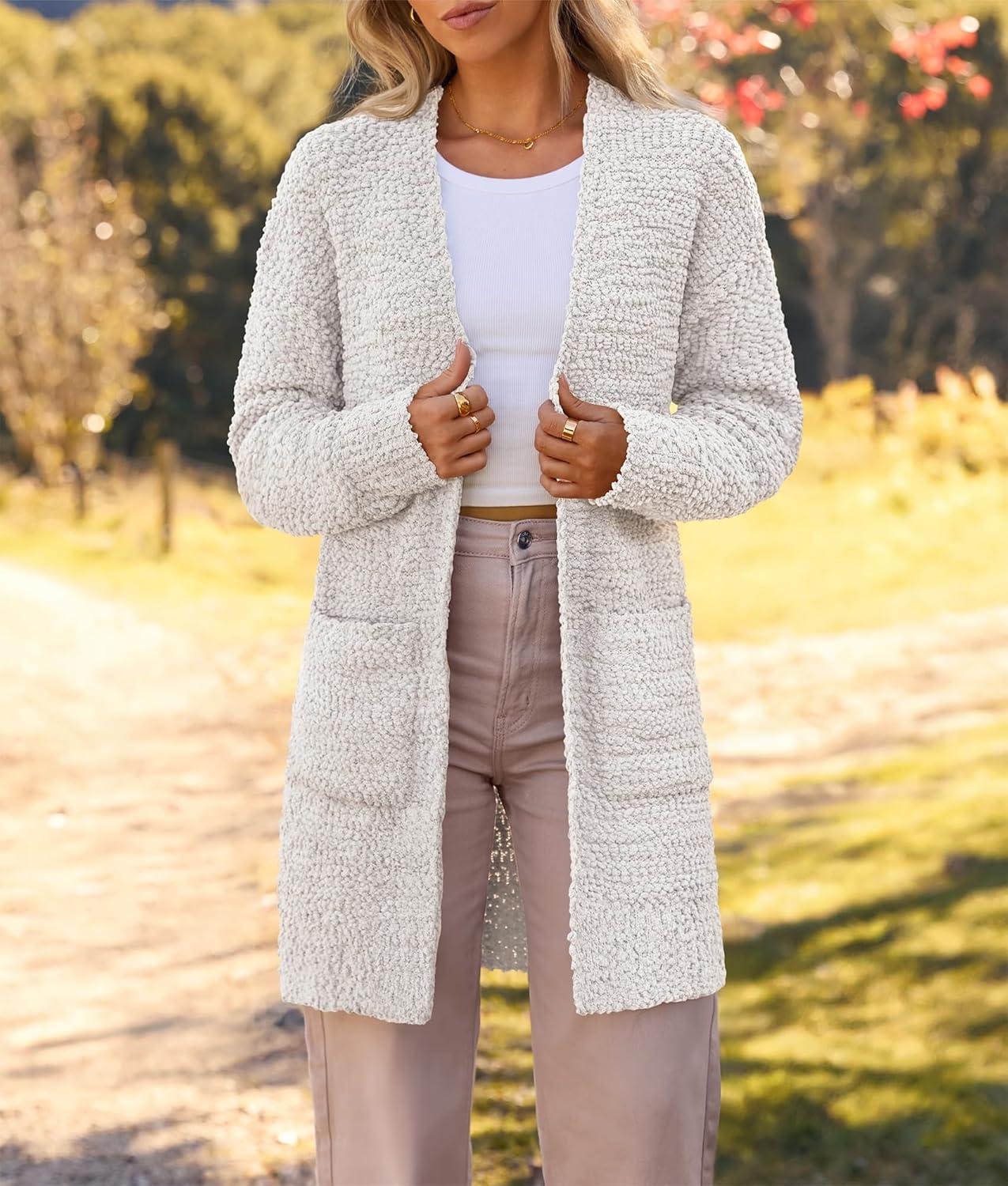imageMEROKEETY Womens Long Sleeve Soft Chunky Knit Sweater Open Front Cardigans Outwear CoatBat Off White