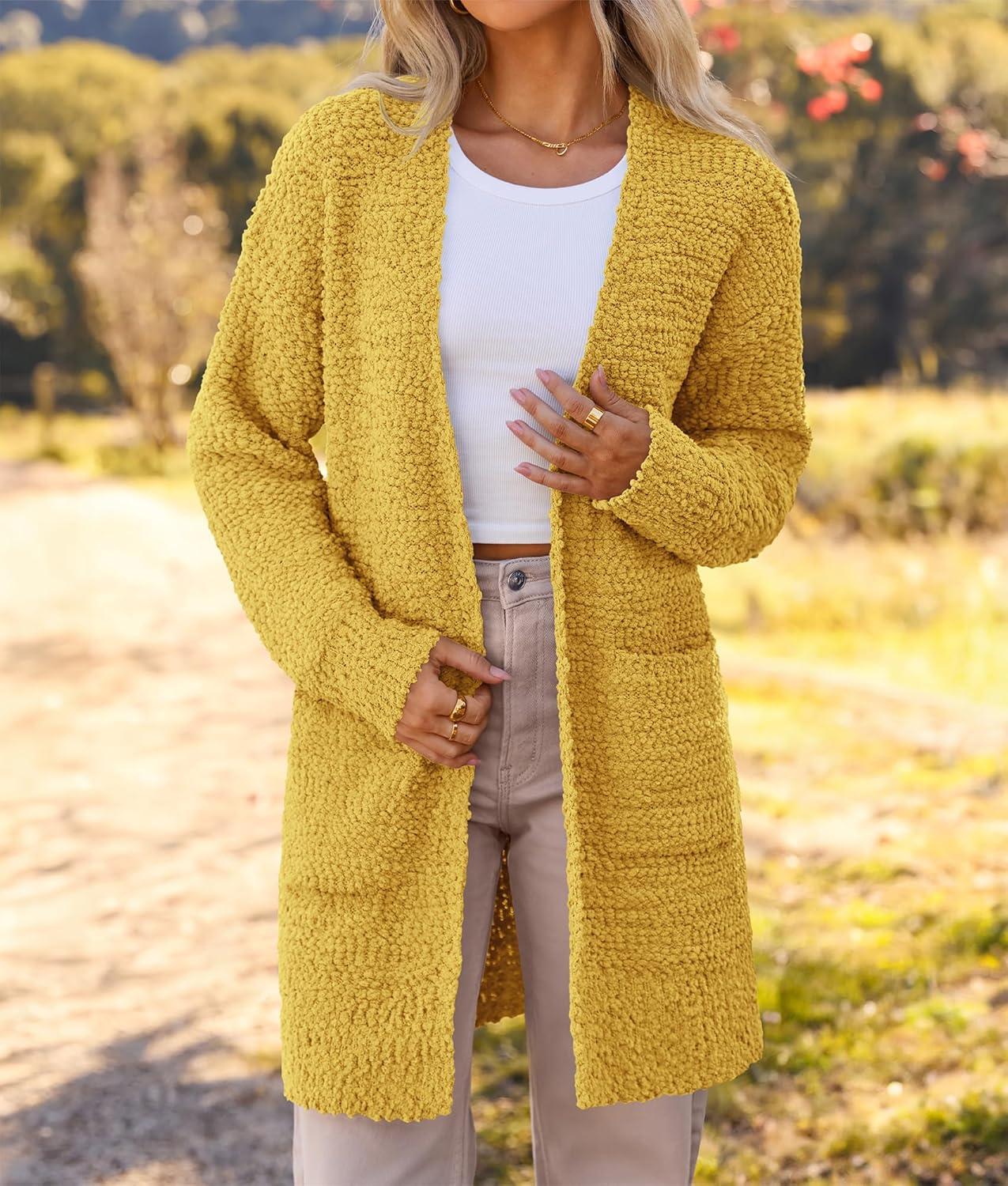 imageMEROKEETY Womens Long Sleeve Soft Chunky Knit Sweater Open Front Cardigans Outwear CoatMustard