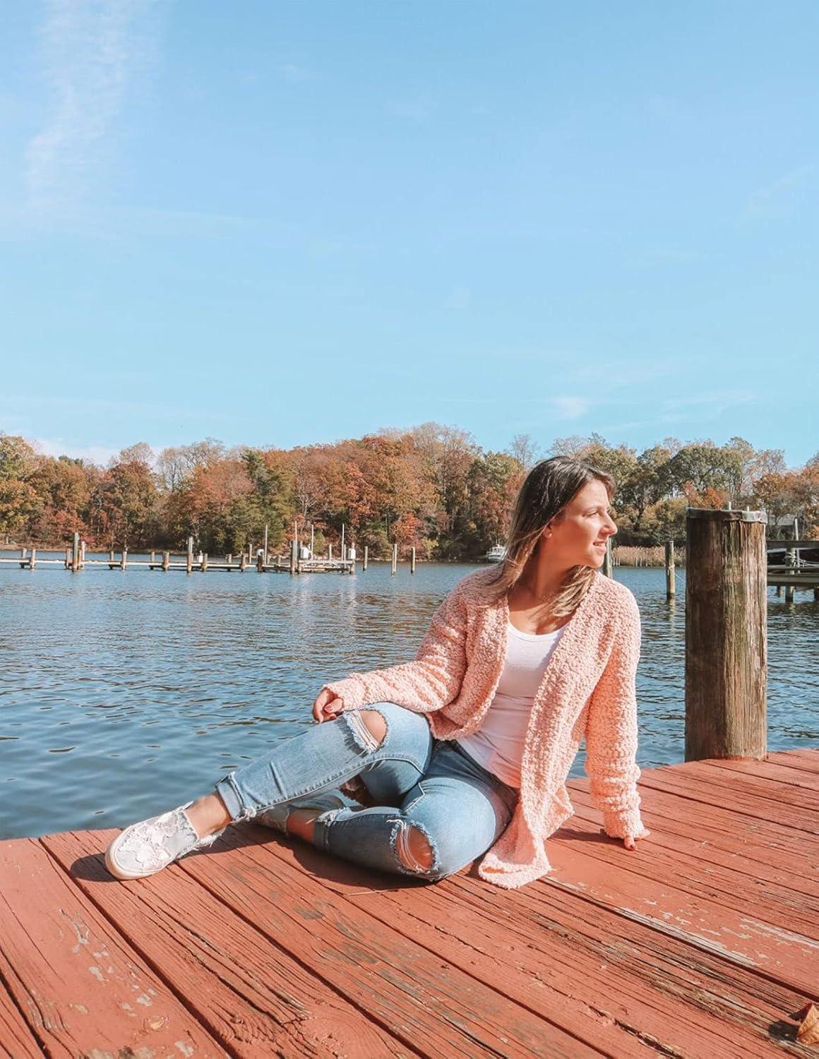 imageMEROKEETY Womens Long Sleeve Soft Chunky Knit Sweater Open Front Cardigans Outwear CoatPink
