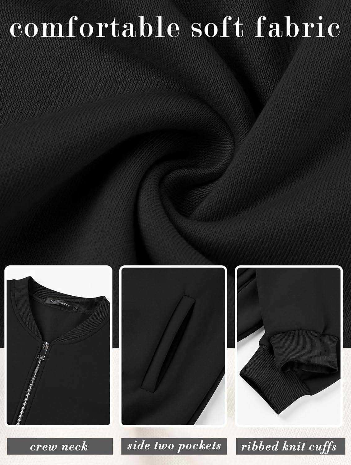 imageMEROKEETY Womens Long Sleeve Zip Up Sweatshirts Jackets Casual Loose Outwear with PocketsBlack