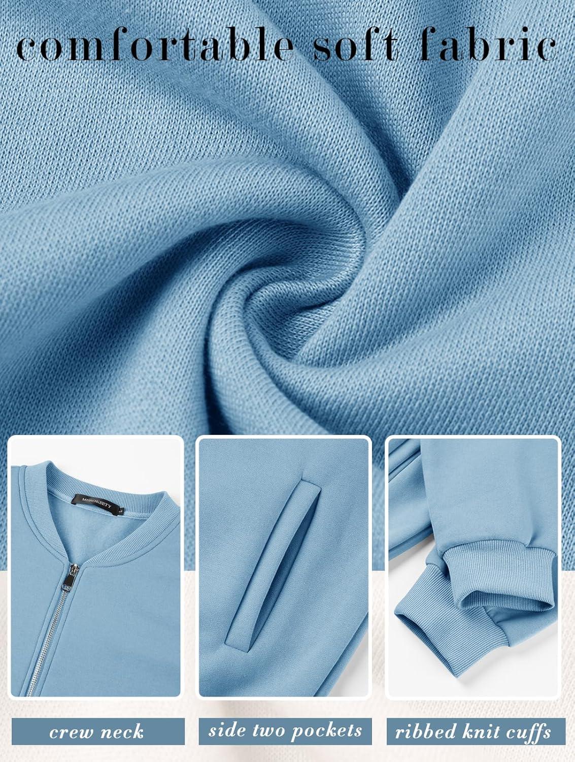 imageMEROKEETY Womens Long Sleeve Zip Up Sweatshirts Jackets Casual Loose Outwear with PocketsBlue