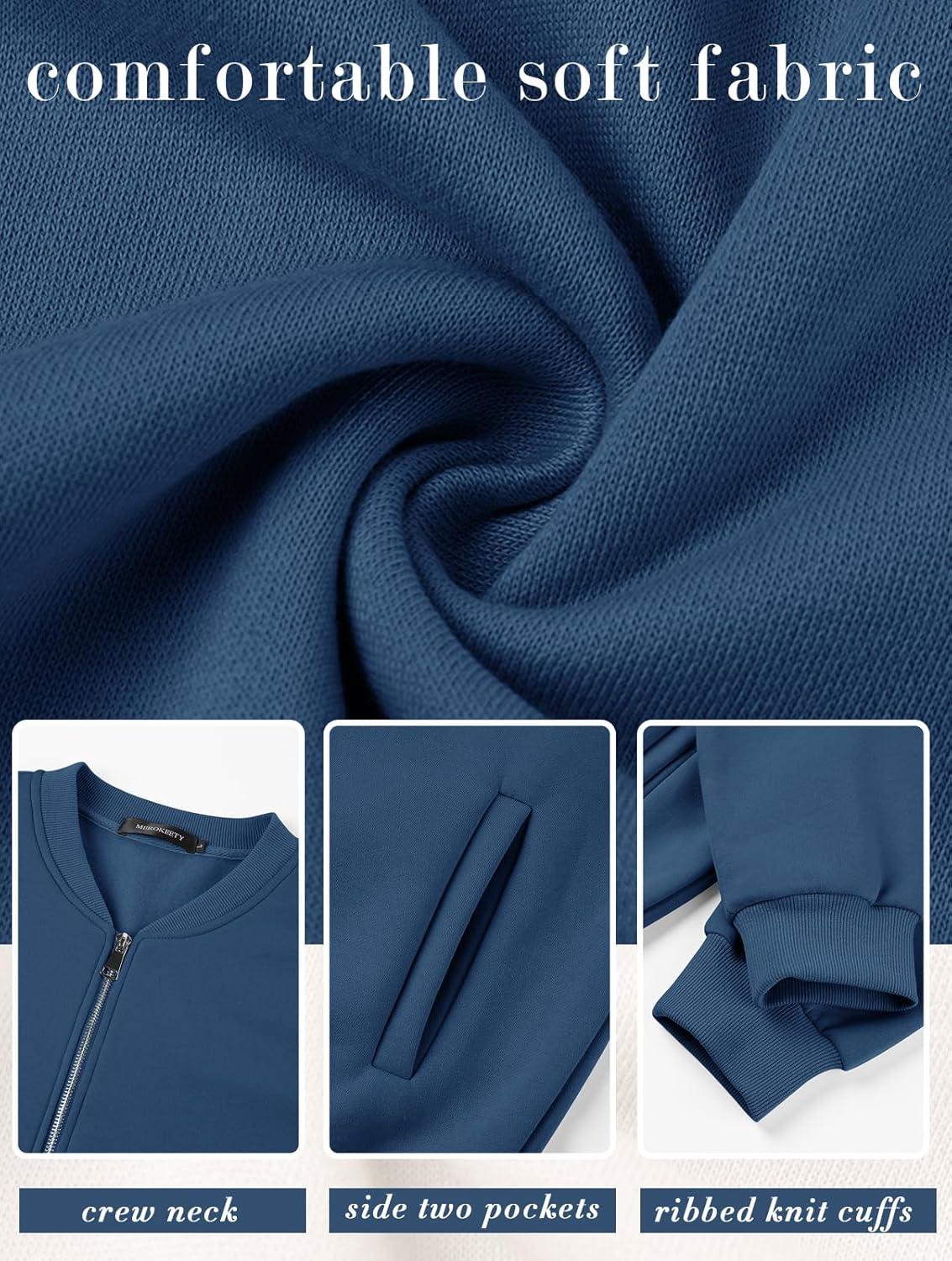 imageMEROKEETY Womens Long Sleeve Zip Up Sweatshirts Jackets Casual Loose Outwear with PocketsDarkblue