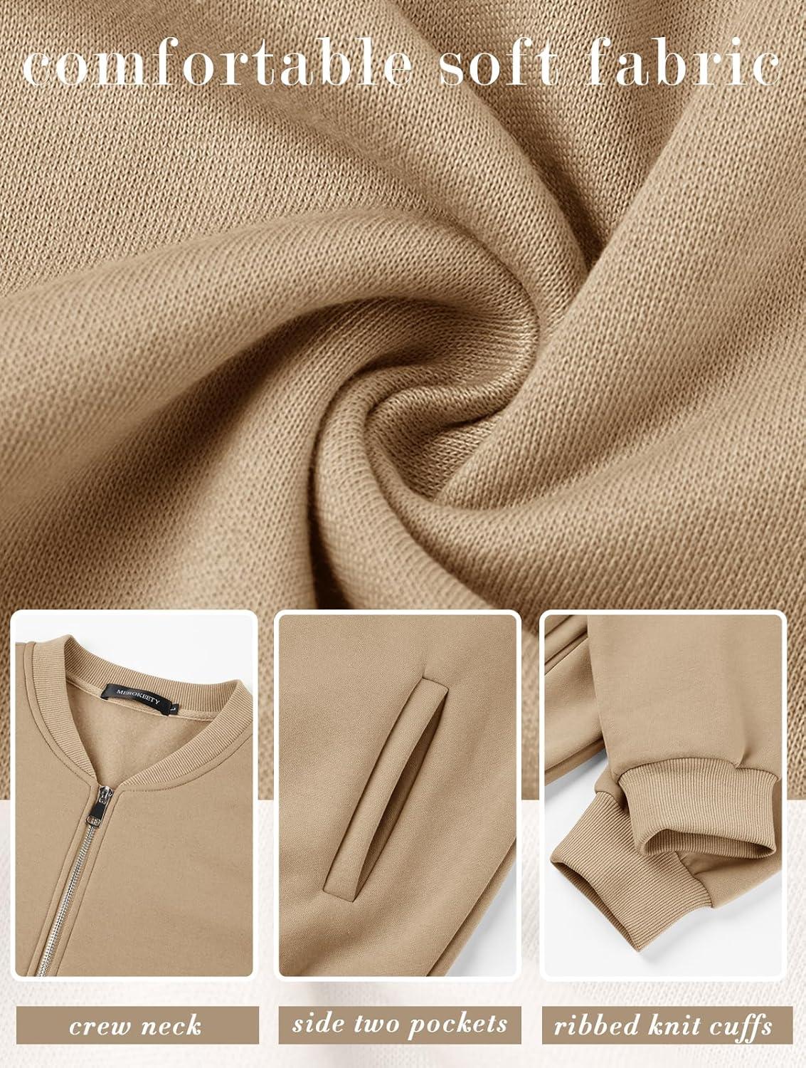 imageMEROKEETY Womens Long Sleeve Zip Up Sweatshirts Jackets Casual Loose Outwear with PocketsKhaki