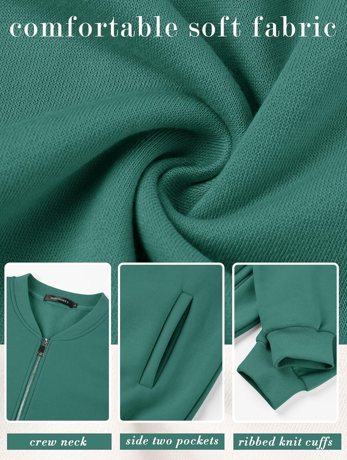 imageMEROKEETY Womens Long Sleeve Zip Up Sweatshirts Jackets Casual Loose Outwear with PocketsLakegreen