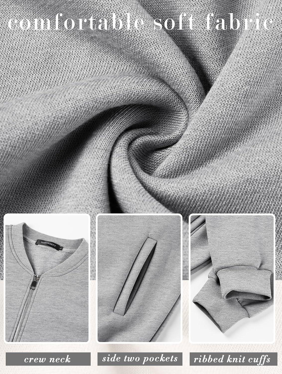 imageMEROKEETY Womens Long Sleeve Zip Up Sweatshirts Jackets Casual Loose Outwear with PocketsLightgrey