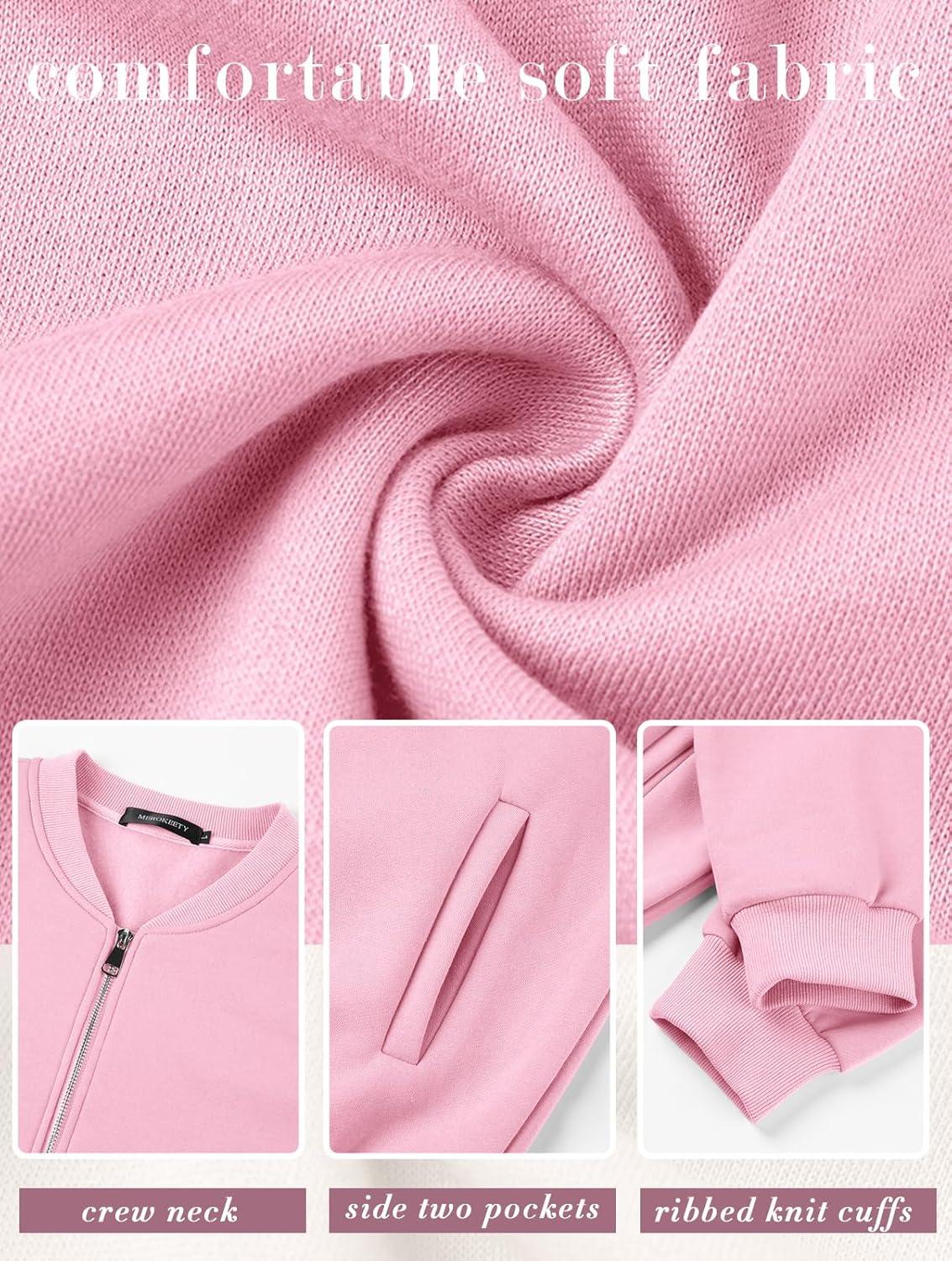 imageMEROKEETY Womens Long Sleeve Zip Up Sweatshirts Jackets Casual Loose Outwear with PocketsPink