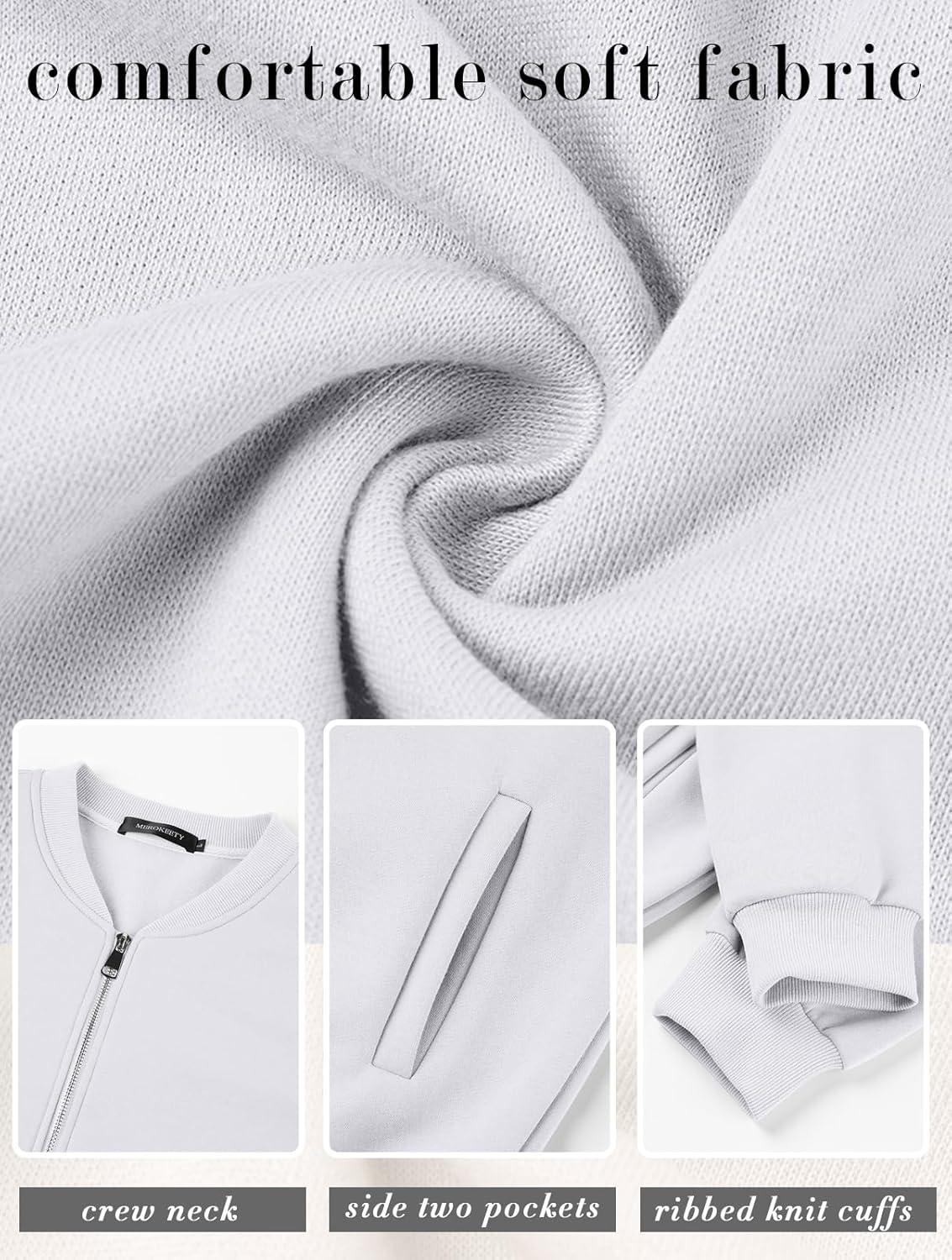 imageMEROKEETY Womens Long Sleeve Zip Up Sweatshirts Jackets Casual Loose Outwear with PocketsWhite