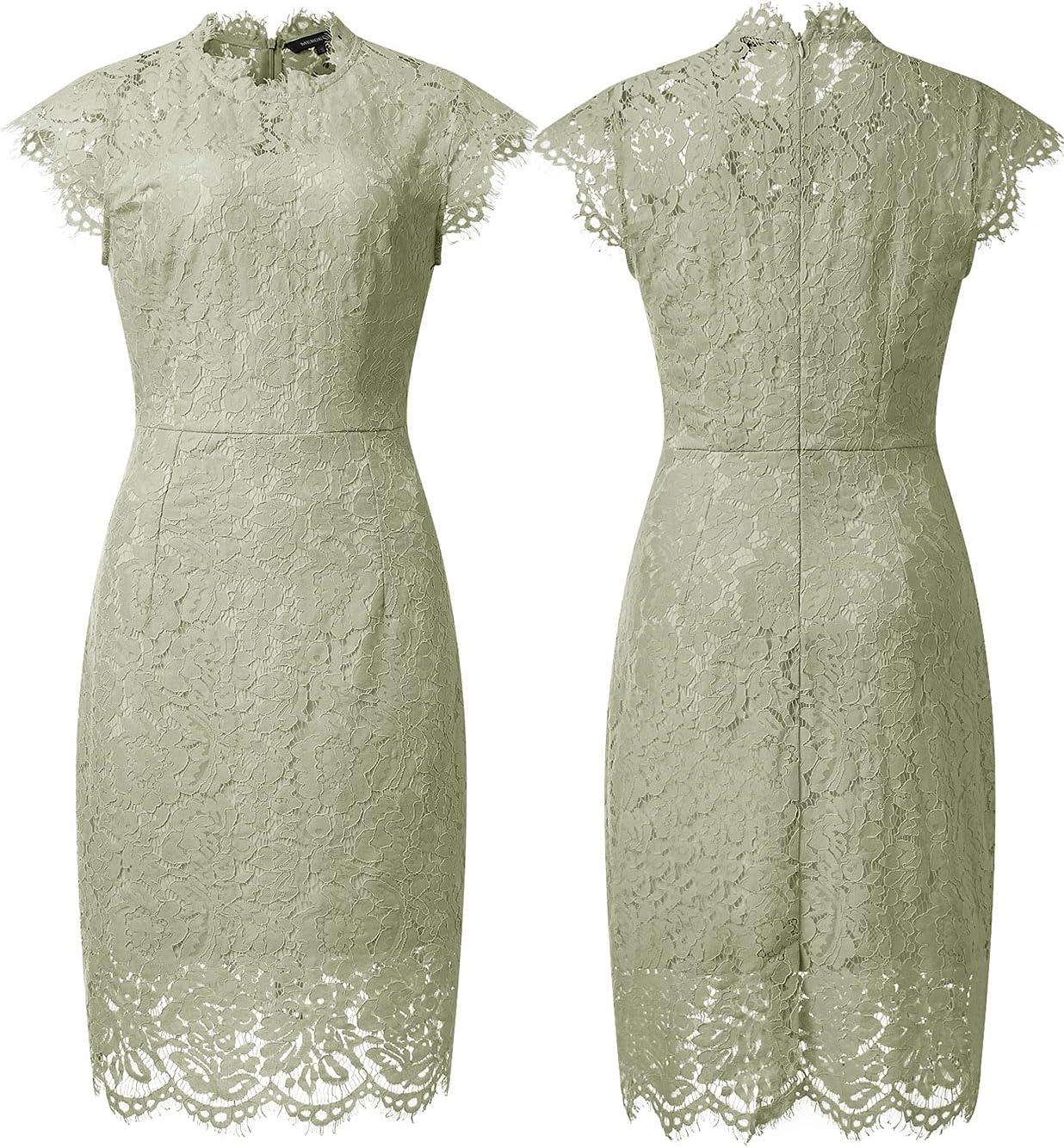 imageMEROKEETY Womens Sleeveless Lace Floral Elegant Cocktail Dress Crew Neck Knee Length for PartyLight Olive