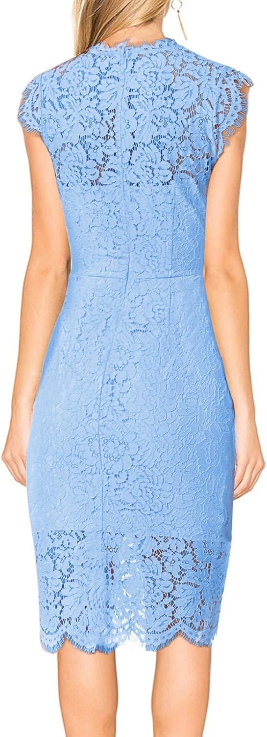 imageMEROKEETY Womens Sleeveless Lace Floral Elegant Cocktail Dress Crew Neck Knee Length for PartyPowder Blue