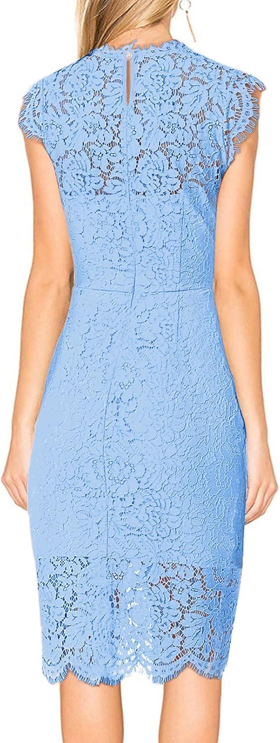 imageMEROKEETY Womens Sleeveless Lace Floral Elegant Cocktail Dress Crew Neck Knee Length for PartyPowder Blue
