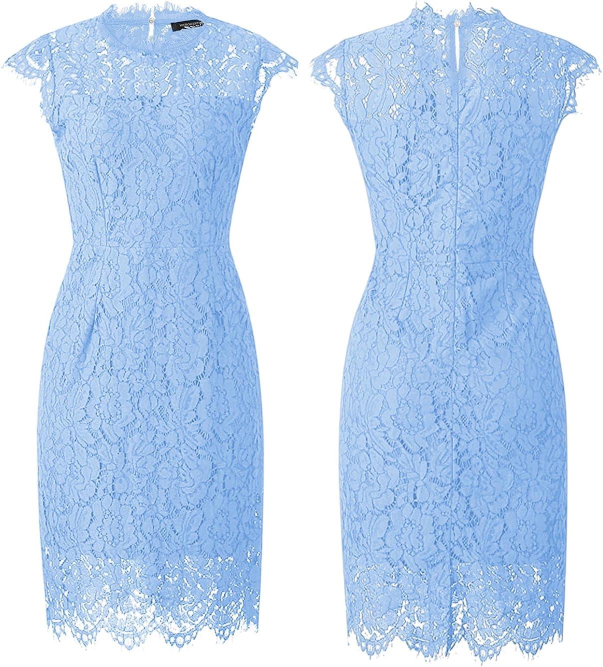 imageMEROKEETY Womens Sleeveless Lace Floral Elegant Cocktail Dress Crew Neck Knee Length for PartyPowder Blue