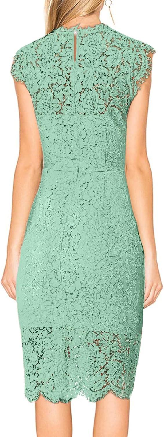 imageMEROKEETY Womens Sleeveless Lace Floral Elegant Cocktail Dress Crew Neck Knee Length for PartySage