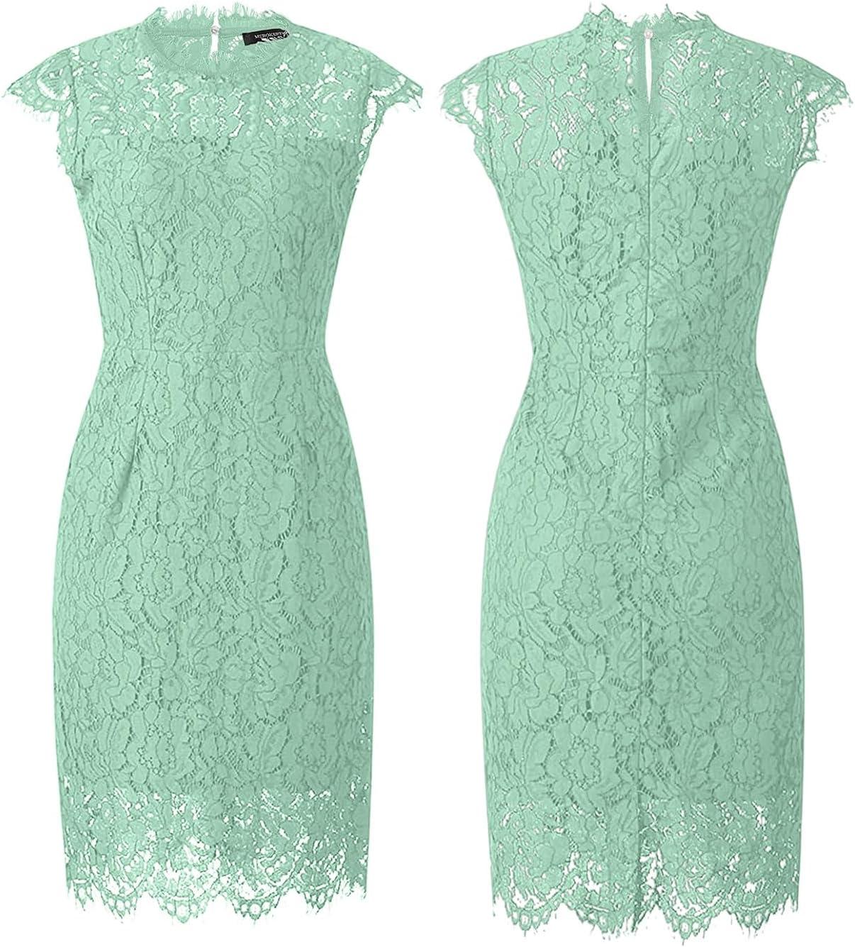 imageMEROKEETY Womens Sleeveless Lace Floral Elegant Cocktail Dress Crew Neck Knee Length for PartySage