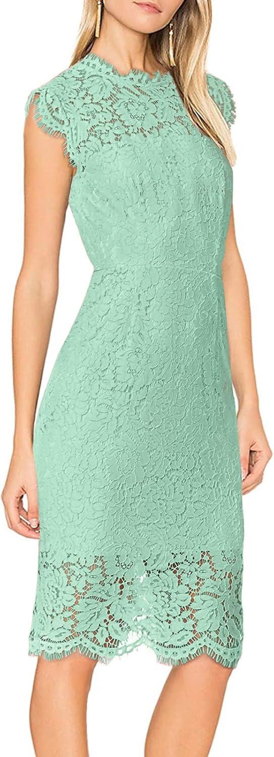 imageMEROKEETY Womens Sleeveless Lace Floral Elegant Cocktail Dress Crew Neck Knee Length for PartySage