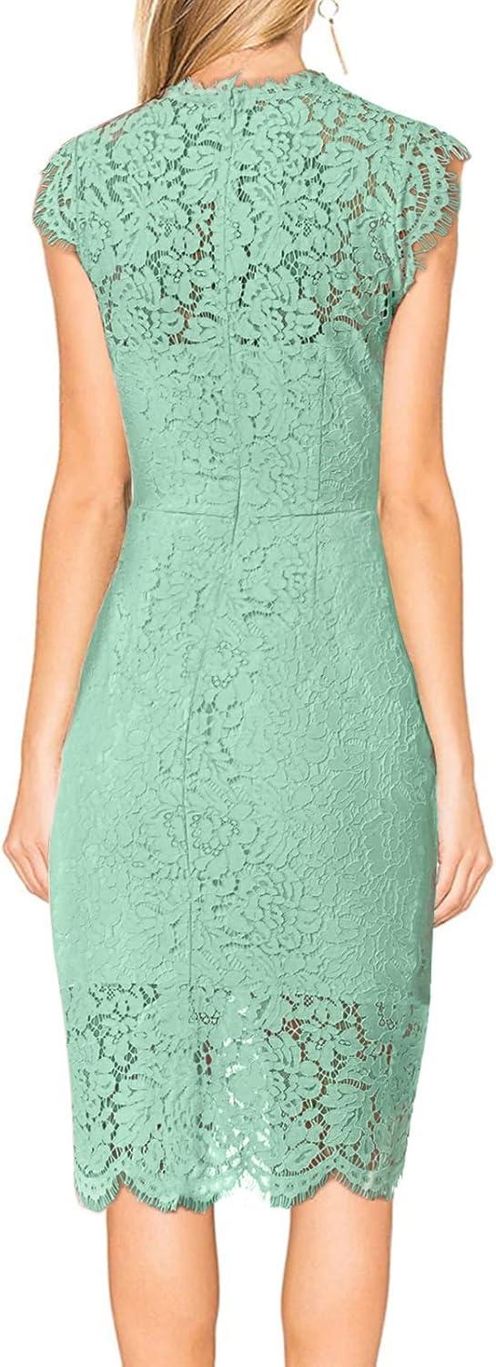 imageMEROKEETY Womens Sleeveless Lace Floral Elegant Cocktail Dress Crew Neck Knee Length for PartySage