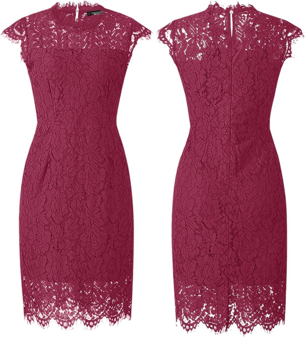 imageMEROKEETY Womens Sleeveless Lace Floral Elegant Cocktail Dress Crew Neck Knee Length for PartyVelvet Wine