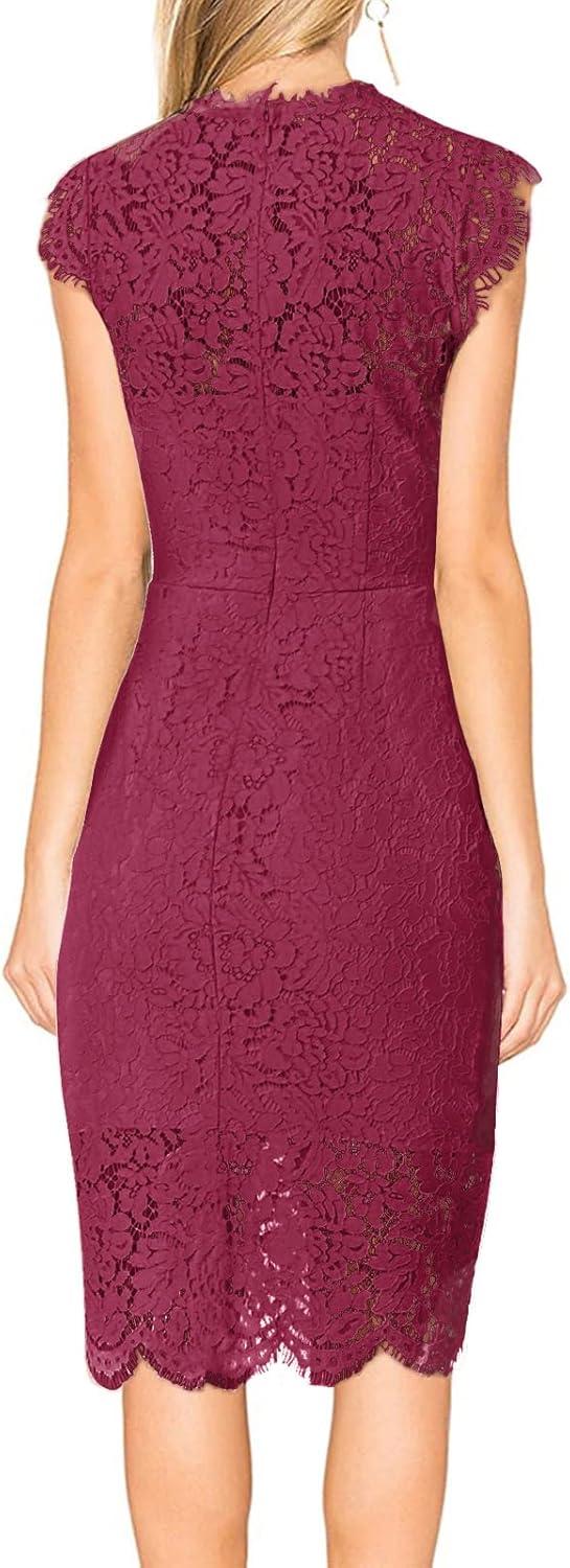 imageMEROKEETY Womens Sleeveless Lace Floral Elegant Cocktail Dress Crew Neck Knee Length for PartyVelvet Wine