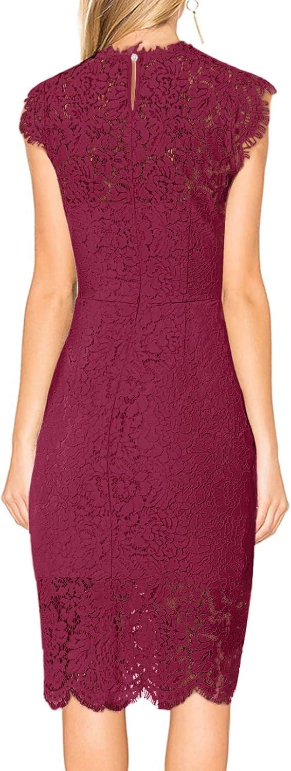 imageMEROKEETY Womens Sleeveless Lace Floral Elegant Cocktail Dress Crew Neck Knee Length for PartyVelvet Wine