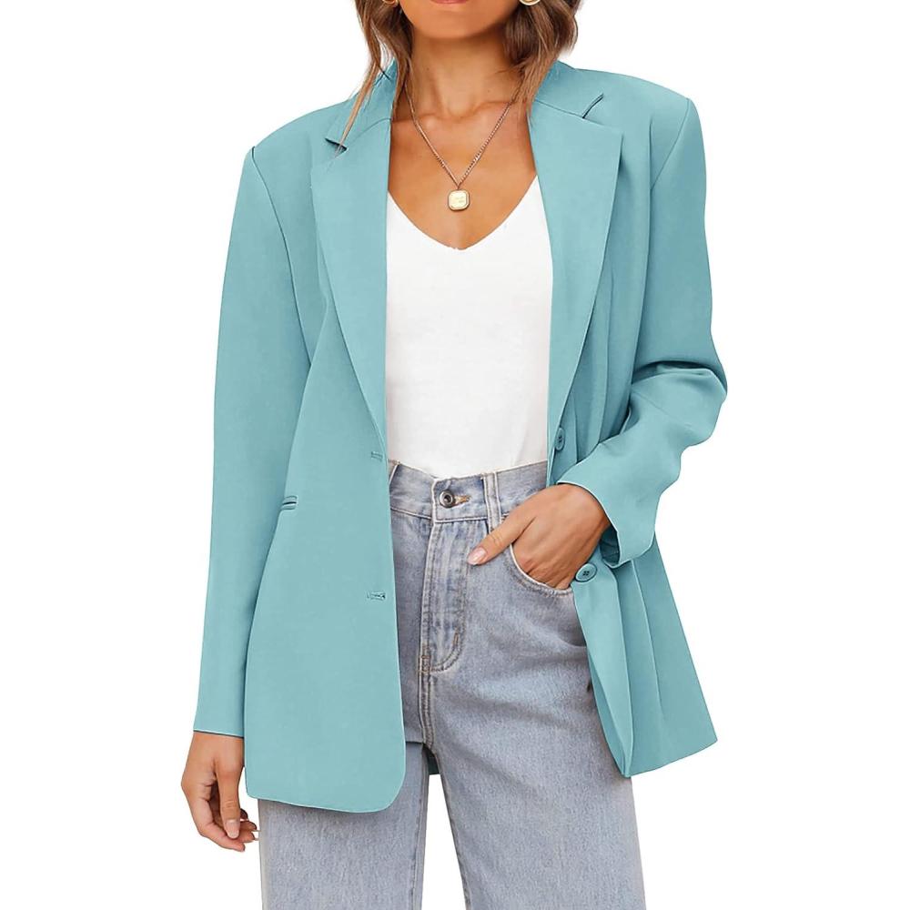 imageMEROKEETY Blazers for Women Business Casual 2025 Fall Oversized Long Sleeve Lapel Suit Jacket Work Office BlazerSage