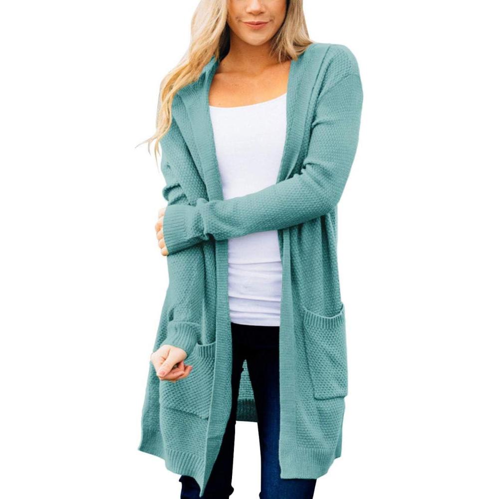 imageMEROKEETY Long Cardigans for Women 2026 Fall Winter Hooded Long Sleeve Open Front Sweaters with PocketsSage