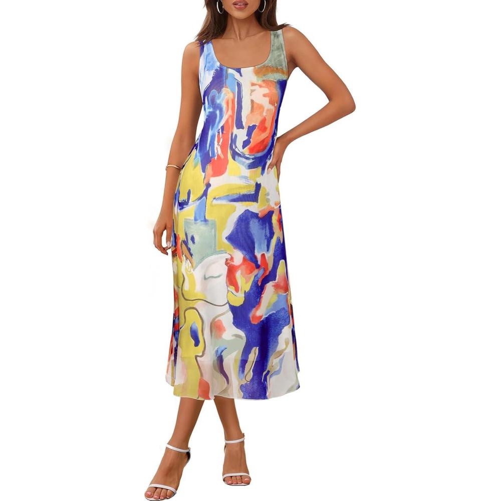 imageMEROKEETY Womens 2025 Summer Floral Midi Dress Casual Flowy Mesh Boho Vacation Beach SundressGinger