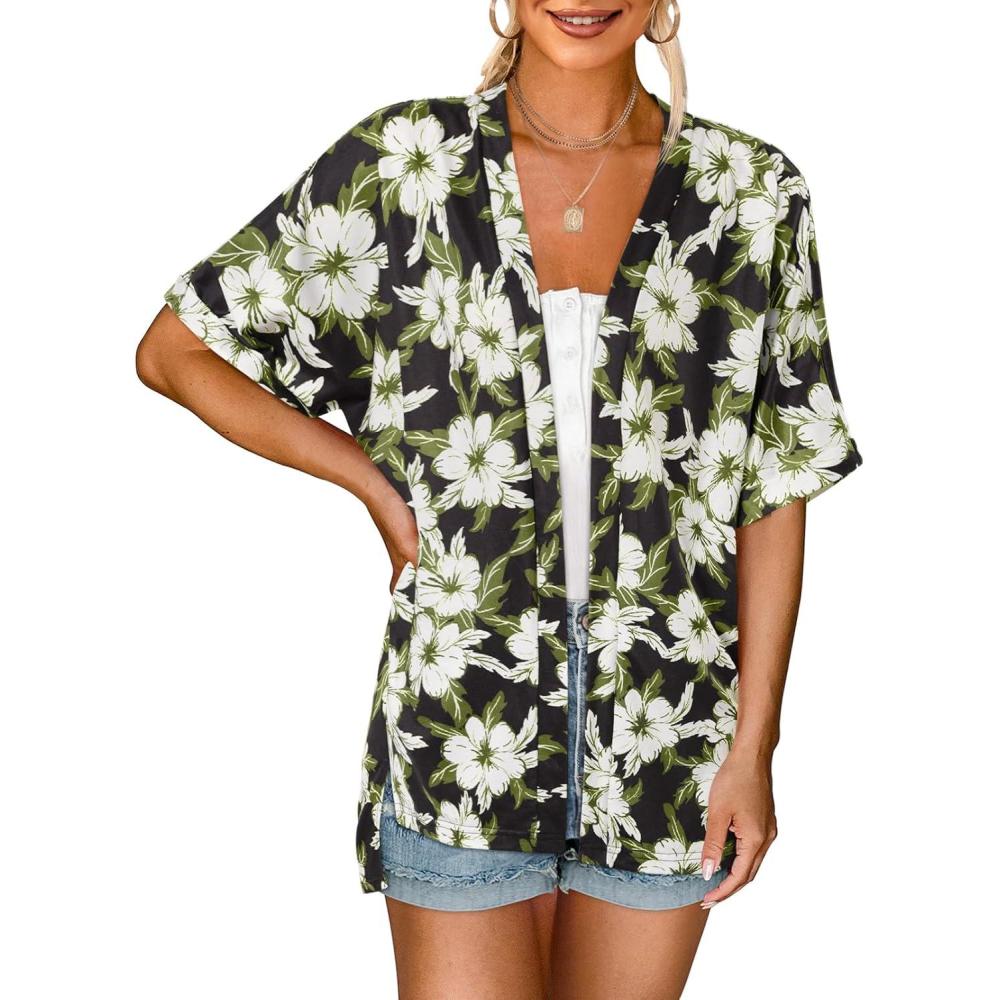 imageMEROKEETY Womens 2026 Summer Lightweight Kimono Cardigan Short Sleeve Open Front Casual Loose Trendy Beach Cover UpsApricot