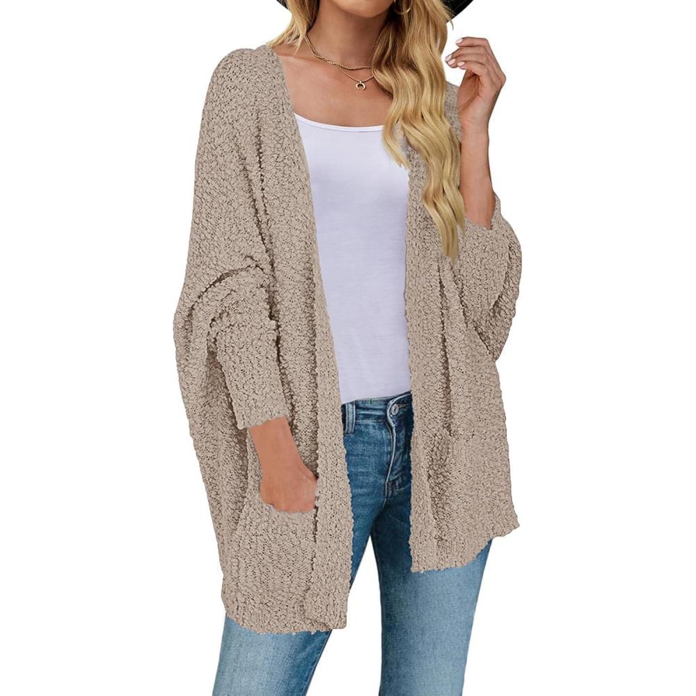 imageMEROKEETY Womens 2026 Winter Fuzzy Popcorn Batwing Sleeve Cardigan Knit Oversized Sherpa Sweater CoatCashmere