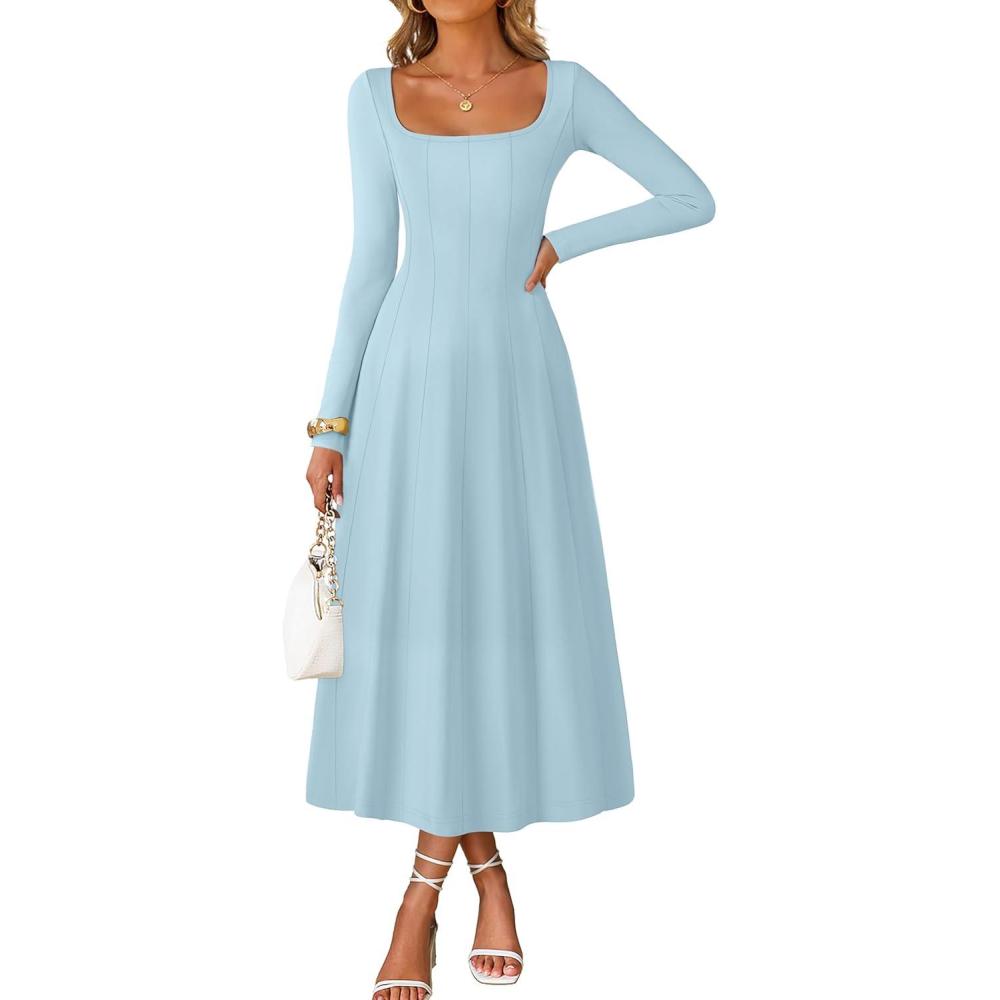 imageMEROKEETY Womens Fall Dresses 2025 Long Sleeve Square Neck Elegant Classy Winter Cocktail Wedding Guest Midi DressLightblue