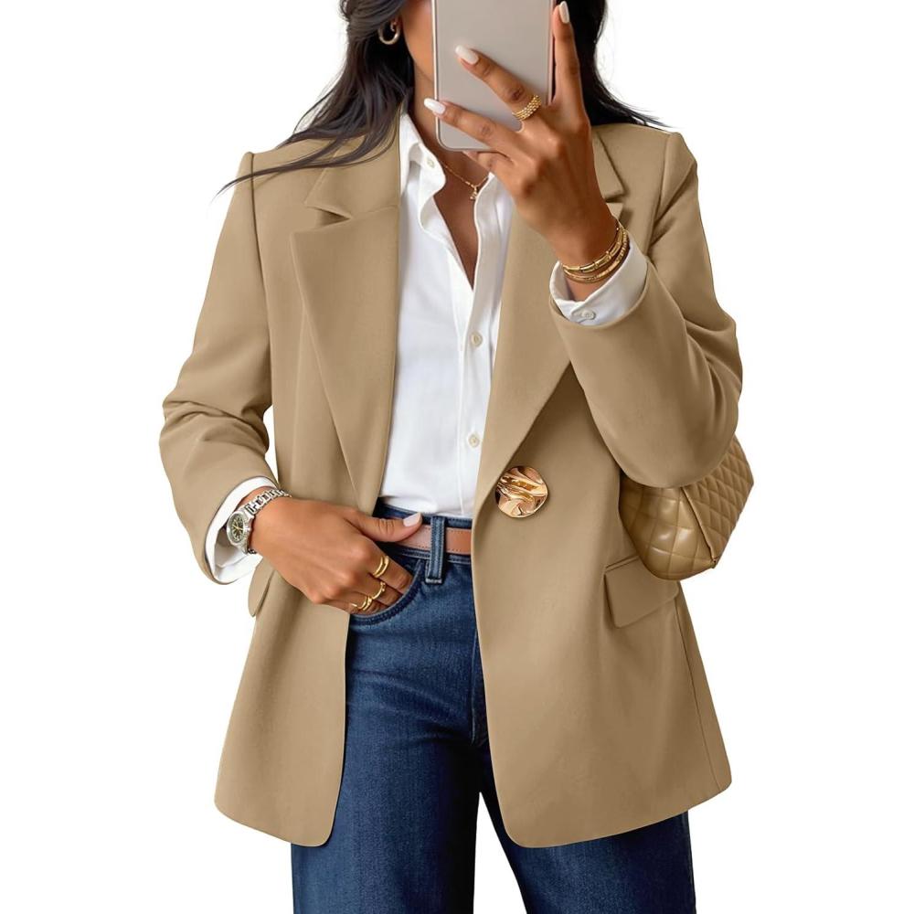 imageMEROKEETY Womens Long Sleeve Blazer 2026 Fall Open Front Work Office Suit Jacket Business Casual OutfitsKhaki