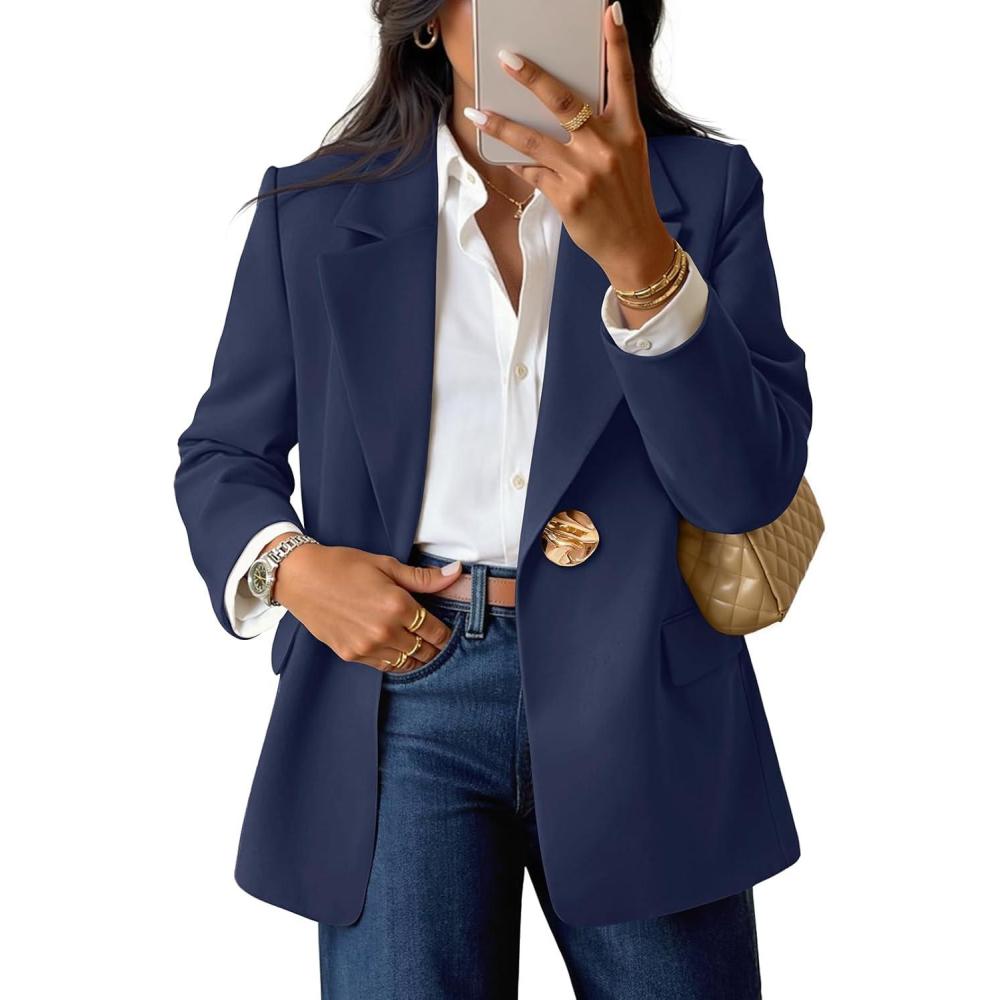 imageMEROKEETY Womens Long Sleeve Blazer 2026 Fall Open Front Work Office Suit Jacket Business Casual OutfitsNavy