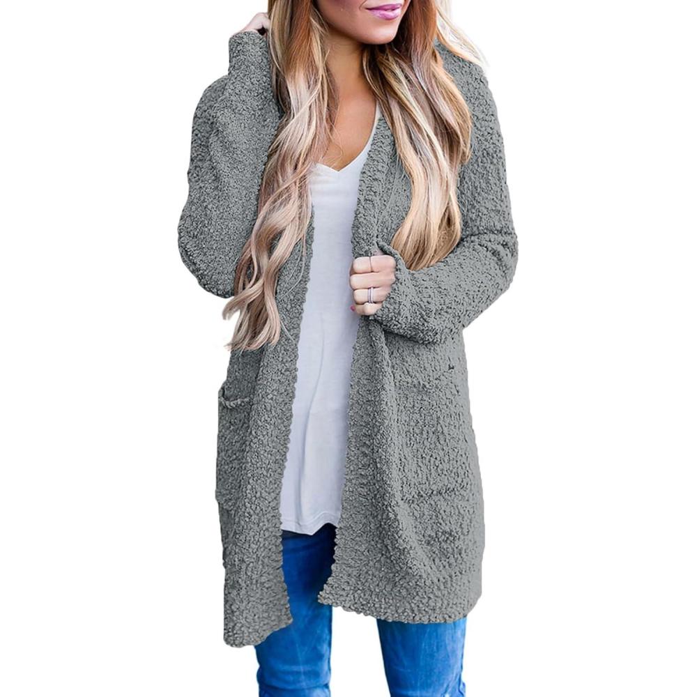 imageMEROKEETY Womens Long Sleeve Soft Chunky Knit Sweater Open Front Cardigans Outwear CoatGrey
