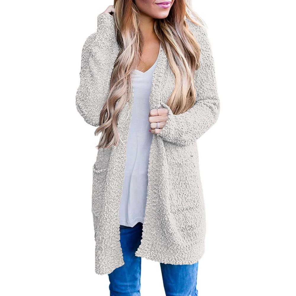 imageMEROKEETY Womens Long Sleeve Soft Chunky Knit Sweater Open Front Cardigans Outwear CoatOffwhite