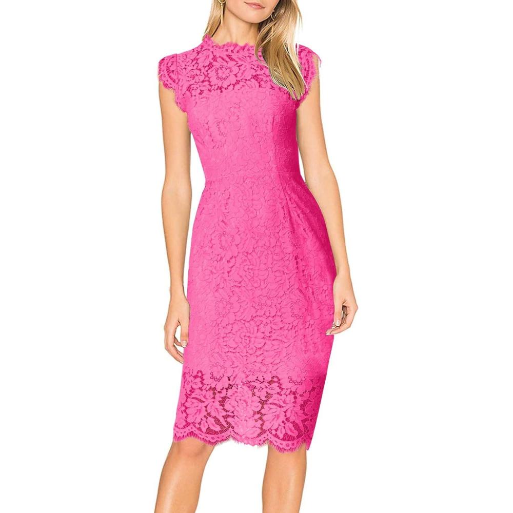 imageMEROKEETY Womens Sleeveless Lace Floral Elegant Cocktail Dress Crew Neck Knee Length for PartyMagenta