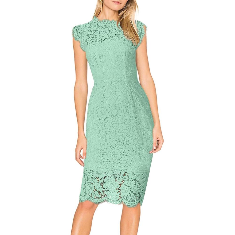 imageMEROKEETY Womens Sleeveless Lace Floral Elegant Cocktail Dress Crew Neck Knee Length for PartySage