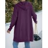MEROKEETY Long Cardigans for Women 2026 Fall Winter Hooded Long Sleeve Open Front Sweaters with Pockets(Plum)