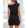 MEROKEETY Rompers for Women 2026 Summer Off The Shoulder Sleeveless Casual Beach Vacation Jumpsuits with Pockets(Black)